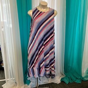 Blue and Pink Sleeveless T-shirt Dress
